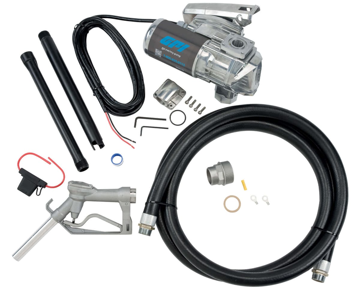 ITEM 162000-02

G20-012MD

VOLTAGE: 12V (DC)
NOZZLE TYPE: 1 in. FNPT Inlet, Manual Shut-off, Diesel
MOUNTING TYPE: Spin Collar, 2in. male NPT
DISPENSING HOSE: 14 ft. (5.2m) x 1 in.
POWER CORD: 18 ft. (5.5m), 12/2 AWG, Factory Installed
COMPATIBLE FUELS:
Gasoline up to E15|Diesel up to B20|Kerosene

OVERVIEW
The GPI G20 Series Fuel transfer pump is the first gear pump to deliver TRUE 20 GPM. Delivering flow rates up to 20 GPM (76 L/min) in three available pump models, the G20 is the first pump in GPI's G series. Its new innovative design features simplified connection points that make attaching accessories fast and easy, and its unique rotary gear design ensures long product life with minimal maintenance. The G20 is durable, manufactured from high-quality die-cast aluminum, easy to use, and engineered to last, featuring a self-priming rotary gear design.

BENEFITS INCLUDE:

 	Quick-fit modular makes it easy to attach a filter, meter or both to build your own custom system
 	Diecast aluminum housing is lightweight - weighs 19lbs = low stress on tank
 	Powder coated body to prevent rust and survive all weather conditions
 	Drip catch - Lockable nozzle holder keeps your truck and tanks clean and stops fuel theft
 	Rotary gear design: fewer moving parts means less friction and wear on components, for minimal maintenance and a longer pump life
 	Factory-Installed power cord saves installation time
 	Spin collar mount makes installation and pump orientation easy - fits any 2