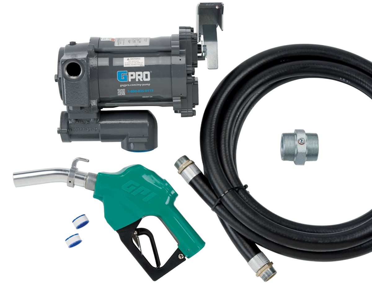 AUTOMATIC SHUT-OFF DIESEL NOZZLE
ITEM 503000-03

PRO20-115AD

VOLTAGE: 115V (AC)
NOZZLE TYPE: 1 in. FNPT Inlet, Automatic Shut-off, Diesel
MOUNTING TYPE: Direct Mount, 2in. male NPT
DISPENSING HOSE: 18ft. (5.5M) x 1 in.
POWER CORD: Power cord Not Included, Sold Separately
COMPATIBLE FUELS:
Gasoline up to E15|Diesel up to B20|Kerosene||

PRO20-115 SERIES OVERVIEW
Add The First Review 1 question
The GPRO PRO20-115 professional-grade fuel transfer pump is the pump of choice for agricultural and construction applications with low viscosity petroleum fuels such as gasoline, diesel fuel, and kerosene delivering flow rates up to 20 GPM (76 L/min). Available in a variety of configurations to meet your application's needs. Pump and Meter combinations available for the complete package. The PRO20-115 is excellent for keeping your fleet on the go, your skidder pulling logs, or your backhoe digging.

BENEFITS INCLUDE:
Center based inlet with check valve
Easy access to fuel strainer
Vacuum breaker ready
Extended duty cycle exceeds industry standards
Thermally protected motor
Field replaceable switch and vanes